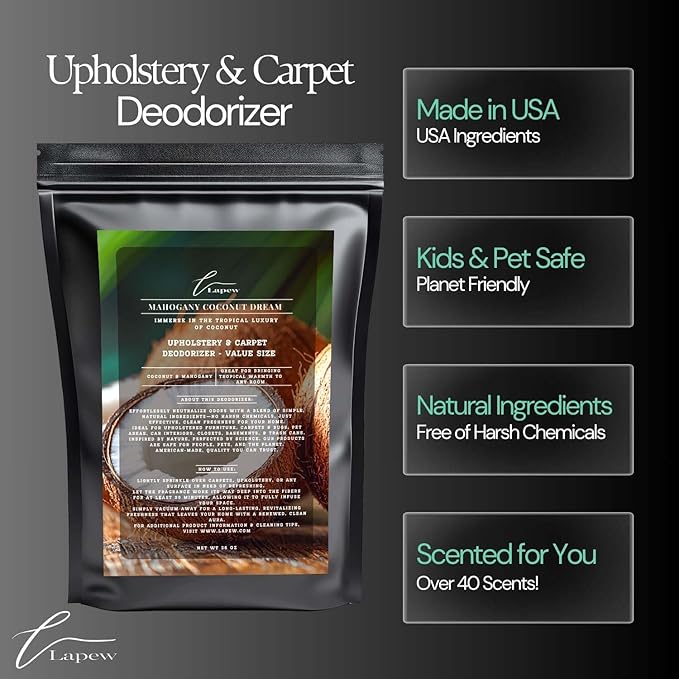 Mahogany Coconut Dream Carpet Freshener Powder Refill 36 oz | Powerful Odor Eliminator for Home | Upholstery Deodorizer | Carpet Deodorizer | Pet Urine | Cat Litter Box
