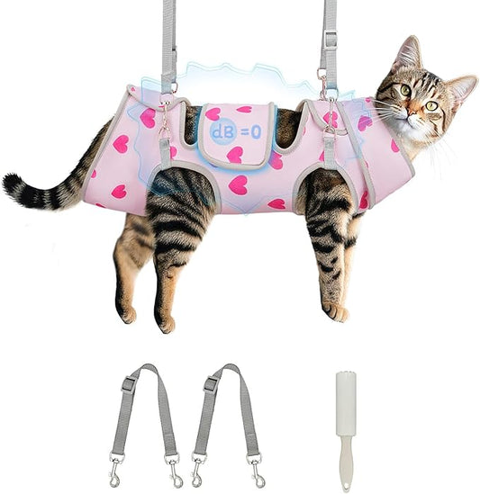 Cat Grooming Hammock, Self-Adherent Wrap for Cutting Nails, Anti-Escape Calming Grooming Bag for Medicine, Nail Clipping, Teeth Brushing, Ear Cleaning