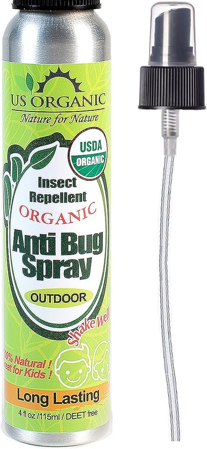 US Organic Mosquito Repellent Anti Bug Outdoor Pump Spray, 4 oz, Certified Organic, DEET-Free, Natural Insect Protection for Camping, Hiking, Travel