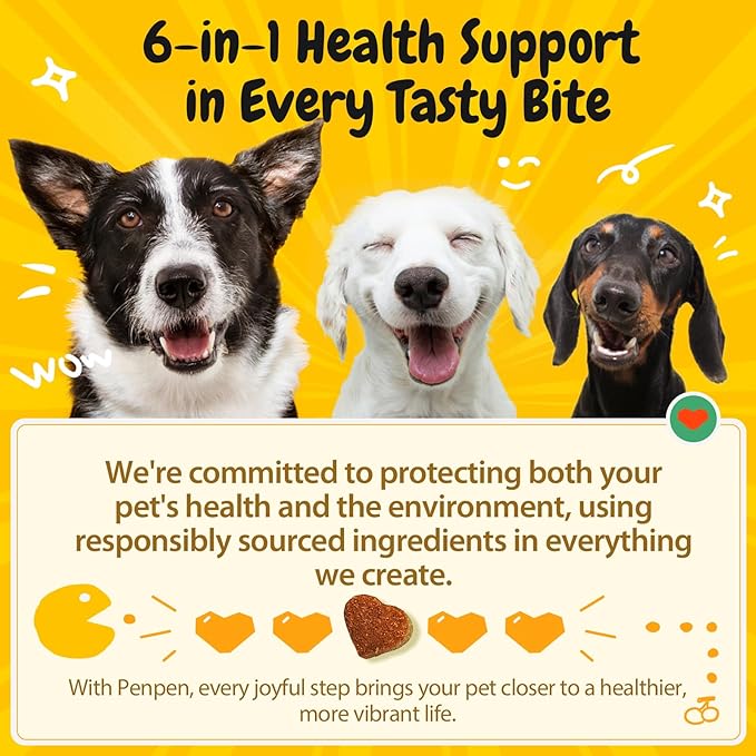 Penpen Probiotics for Dogs, Dogs Probiotics for Digestive Health, Multi-Probiotic and Enzyme Blend Promote Gut Health & Immune Support, Eases Sensitive Stomachs (Beef Chews, 50ct)