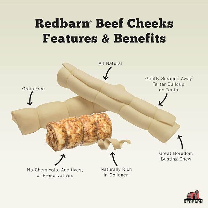 Redbarn Pet Products All-Natural Beef Cheek Rolls for Dogs, Grain-Free Cow Cheeks, Naturally Rich in Collagen, Available in Chicken & Carrot Glaze or Uncoated (Chicken & Carrot, Large (Pack of 12))
