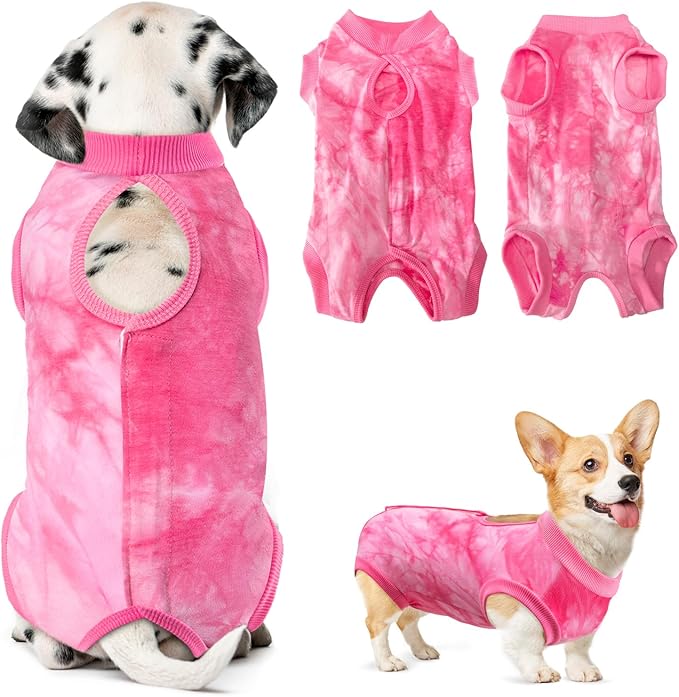 Lukovee Recovery Suit for Dogs, Onesie Surgery Recovery Suit for Female Male Dogs, Abdominal Wounds Cone E-Collar Alternative Prevent Licking Spay Recovery Suit (Pink,Small)