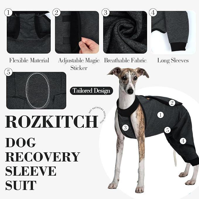 ROZKITCH Dog Surgery Leg Sleeve Rear Legs, Male Female Pet Prevent Licking Wound Elbow Knee Protector, Dog Recovery Suit Cone Collar Alternative Pants Shirt for Wound Heal Wrap Grey L