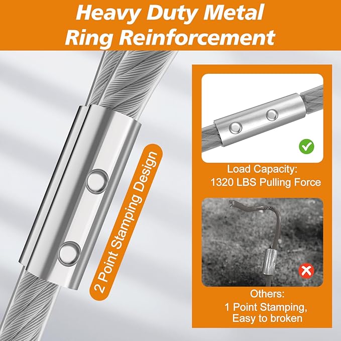 Tresbro 20 FT Dog Tie Out Cable with Spring, Shock Absorbing Tether Chains for Outside Aavilable in 10/15/20/25/30/40/50/70/100/120 FT, Heavy Duty Leads for Yard for Medium & Large Dogs Up to 500 LBS