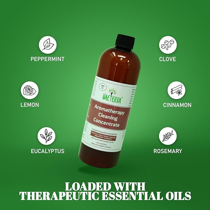 Naeterra Aromatherapy Cleaning Concentrate 16 oz Natural Multi-Surface Cleaner, Plant-Based and Biodegradable, Makes 6 Gallons, Cleaning Essential Oil Formula, Safe for Families and Pets