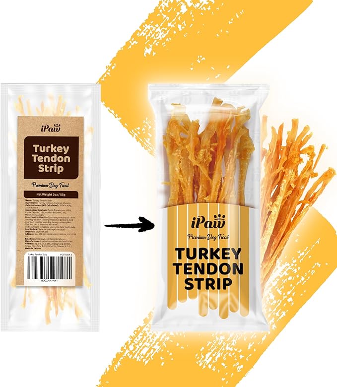 iPaw Turkey Tendons for Dogs, Turkey Sourced from USA, Hypoallergenic, All Natural Human Grade Puppy Chew, Dog Treats for Signature Series, Rawhide Alternative, Box of 10 Packs