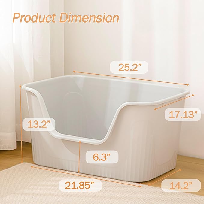 Vealind 2 Extra Large Cat Litter Box with High Sides, XL Litter Boxes for Indoor Big Cats, Grey Big Tall Deep High Wall Litter Box for 2 or Multiple Cats