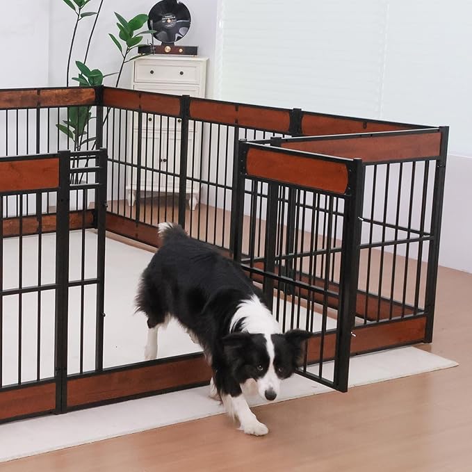 Dog Playpen, 35.4" Height Dog Pen Indoor, Heavy Duty, Safe and Sturdy, Furniture Style Puppy Pen (12 Panels (35.4" High), Rustic Brown)