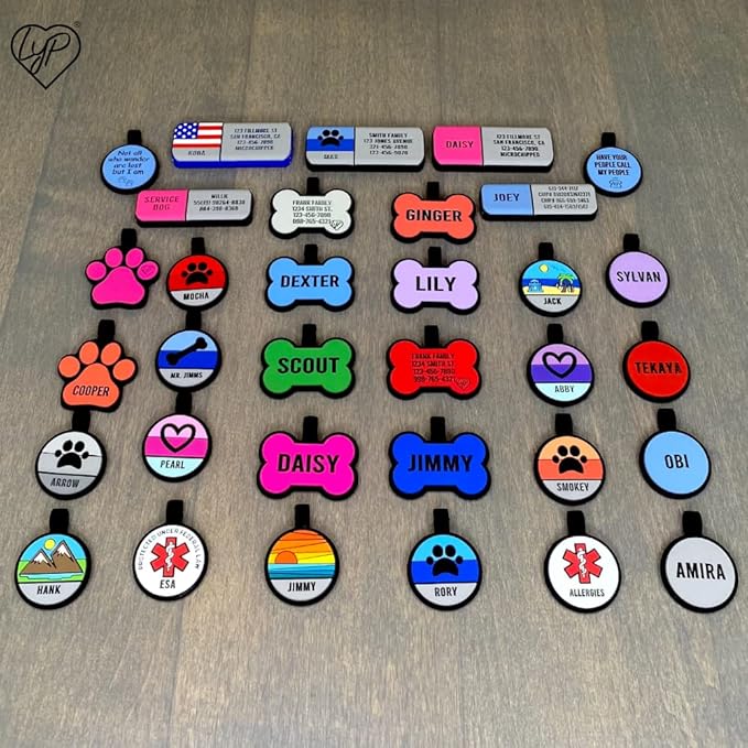 LYP - Our Original Soundless Pet ID Tag - Largest Line of Silicone Dog Tags - No More Jingling Dog Tags -Durable - Never Fades - Customized Deep Engraved Silicone (Flower - Purple)