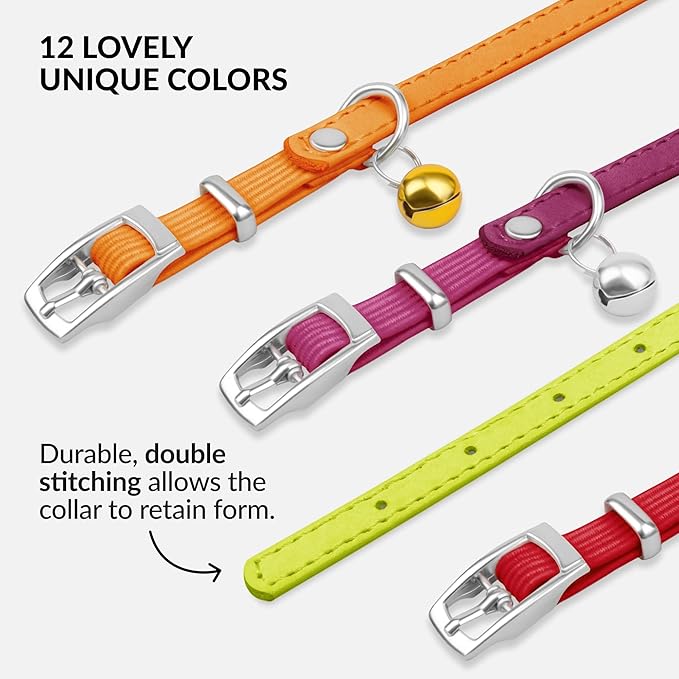 CollarDirect Leather Cat Collar with Bell - Kitten Collar, Small and Big Cat Collar for Boy Cats, Girl Cats with Safety Elastic Strap (Neck Fit 8"-11", Lime Green)