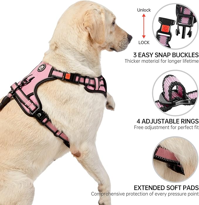 NESTROAD No Pull Dog Harness,Adjustable Oxford Medium Dog Harness with Leash,Reflective No-Choke Pet Vest Harness with Easy Control Soft Handle for Small Medium Large Dogs(M,Pink)