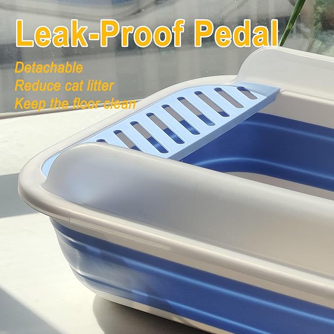 Open Cat Litter Box with High Side, Anti-Splashing Kitty Litter Pan Collapsible Travel Litter Potty Pan Scoop Leak-Proof Pedal Cat Toilet No Smell Easy Clean (M Gray High Side)