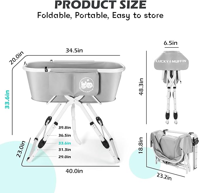 Premium Elevated & Foldable Dog Bathtub – 5 Adjustable Heights for Back-Friendly Grooming. Portable Indoor/Outdoor Pet Washing Station, Supports Small & Medium Dogs up to 140 lbs