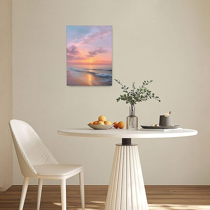 Beach Sunset Wall Art Ocean Coastal Scenery Wall Decor Seascape Picture Canvas Landscape Painting Print Framed Artwork Decorations for Living Room Office Bedroom Kitchen 12"x16"