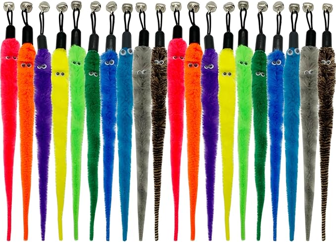 Cat Worm Toy Refills, 20 Pieces Cat Wand Attachments Worms Toy for Indoor Cats (A)