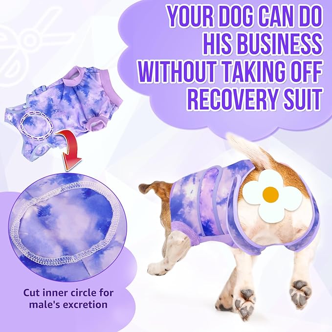 Lukovee Recovery Suit for Dogs, Zipper On Recovery Suit for Female Male Dog, Onesie Abdominal Wounds Cone E-Collar Alternative Prevent Licking Spay Recovery Suit (Medium, Purple Tie-dye)