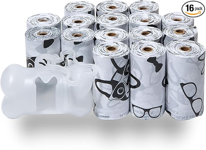 Best Pet Supplies Dog Poop Bags (240 Bags) for Waste Refuse Cleanup, Doggy Roll Replacements for Outdoor Puppy Walking and Travel, Leak Proof and Tear Resistant, Thick Plastic - White