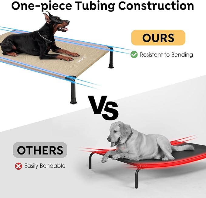 Veehoo Heavy Duty Elevated Dog Bed - Raised Dog Cot with Washable & Breathable Teslin Mesh, Non-Slip Silicon Feet, Cooling for Indoor or Outdoor, 47" x 29", Beige Coffee