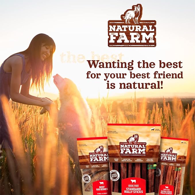 Natural Farm Odor-Free Collagen Chews, (12-Inch, 12-Pack), Long Lasting Bully Sticks & Rawhide Alternative Dog Treats, 95% Collagen, High Protein Best Dental Dog Treats – Medium & Large Dogs