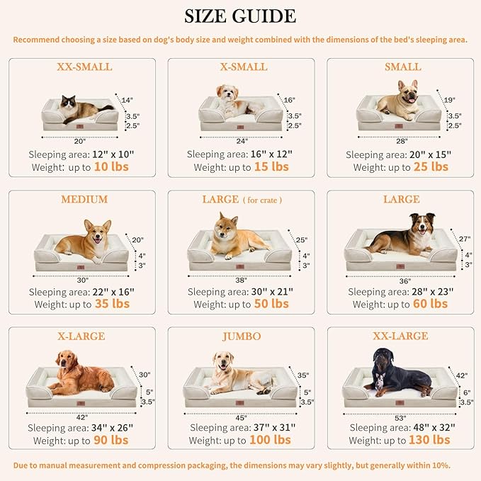 Comfort Expression Small Dog Beds Waterproof Orthopedic Foam Dog Sofa Beds for Small Dogs Comfy Pet Bed with Washable Removable Cover & Non-Slip Bottom(X-Small,Beige)