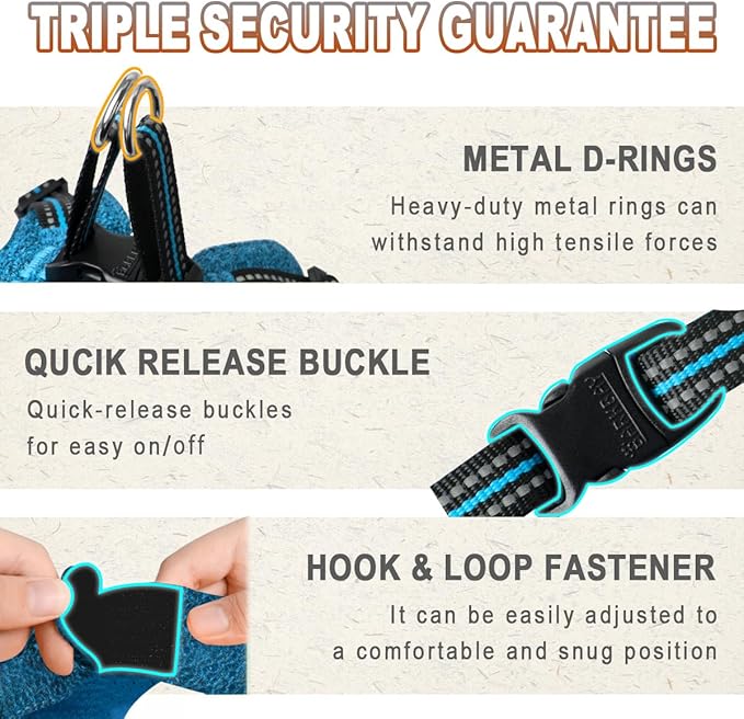 BARKBAY Dog Harness, Reflective Adjustable Step-in Vest Harness, Blue/Black, XXS