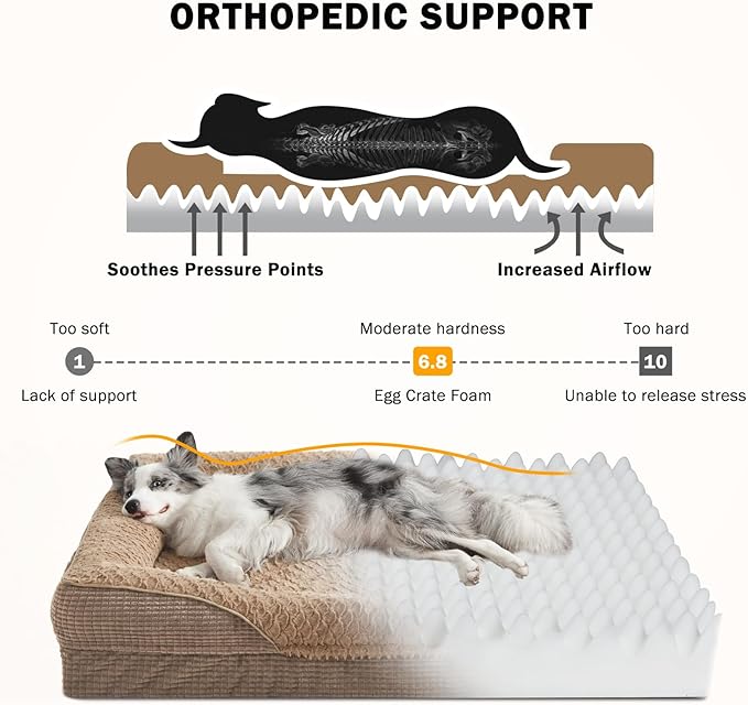 INVENHO Orthopedic Large Dog Dogs, Washable Egg-Crate Memory Foam Dog Couch Bed with Washable Removable Cover, Waterproof Lining and Nonskid Bottom