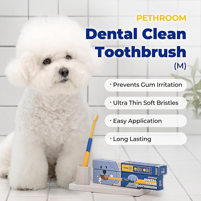 PETHROOM] Pet Toothbrush | Dogs and Cats Teeth Brushing Cleaning Tooth Care | Soft Bristle Cleaning Toothbrush for Dog Puppy Cat, Removing Old Plaque and Tartar (Medium)