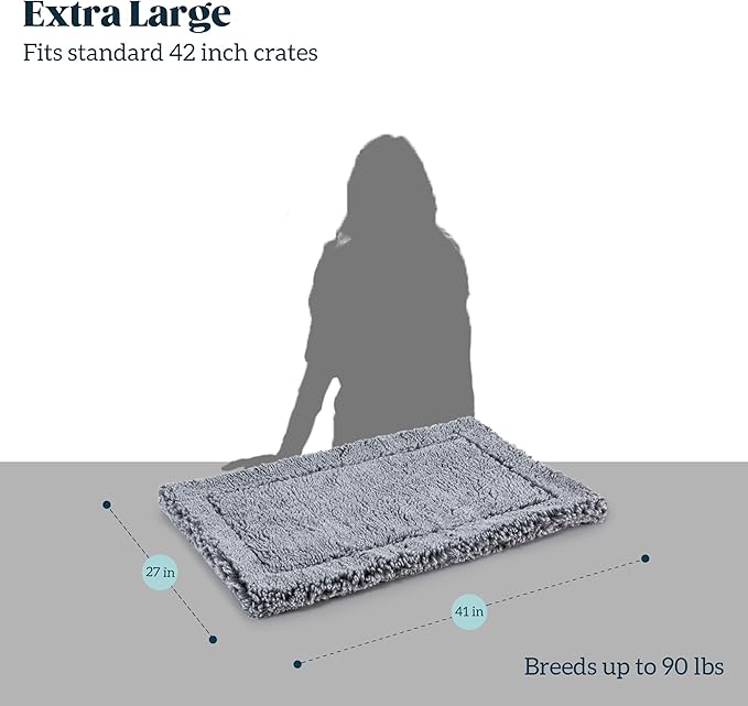 Stoutwool Indestructible Dog Bed - Fluffy Chew Proof Dog Crate Pad - Tough Kennel Pad for Aggressive Chewers - Washable, Ideal for Large Breeds & Fits 42-Inch Crate - 41"x27", Charcoal