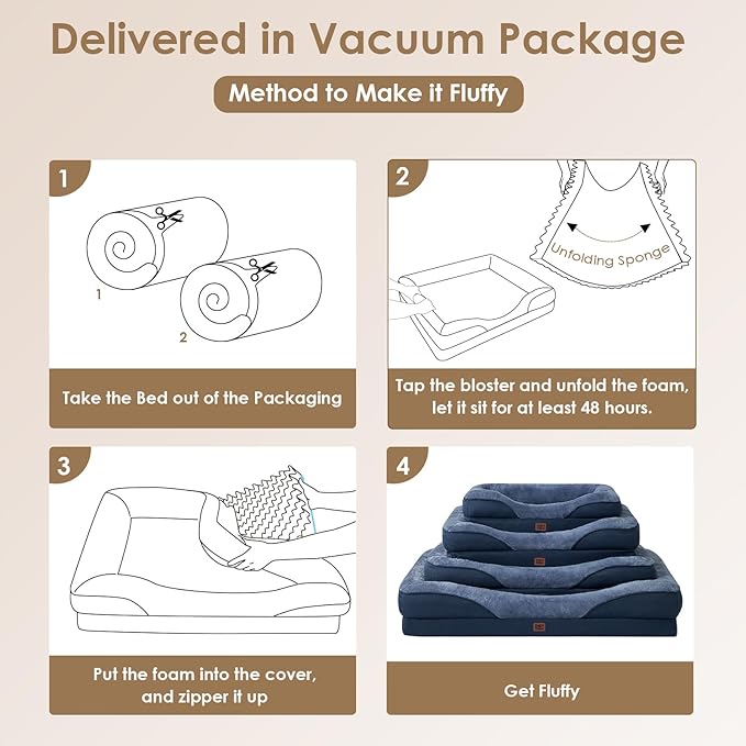 EHEYCIGA Memory Foam Dog Bed for Large Sized, Orthopedic Dog Sofa with Sides and Waterproof Liner, Washable Bolster Pet Couch with Removable Cover, 41x27x7.5 Inch, Navy