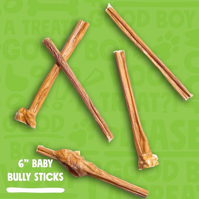 Junior Bully Sticks for Small Dogs | All Natural, Single Ingredient Bully Sticks for Puppies to Medium Dogs (6 Inch - 25pk)