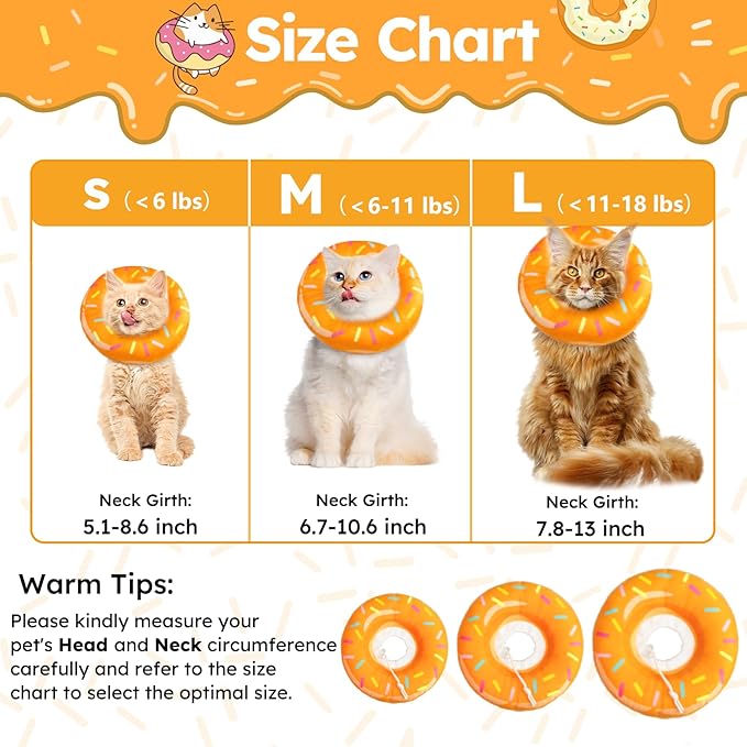 Cat Cone Collar Soft, Cat Recovery Collar for Wound Healing Cute Donut Adjustable Kitten Cones to Stop Licking Comfortable Lightweight Neck Elizabethan Collars for Kittens After Surgery