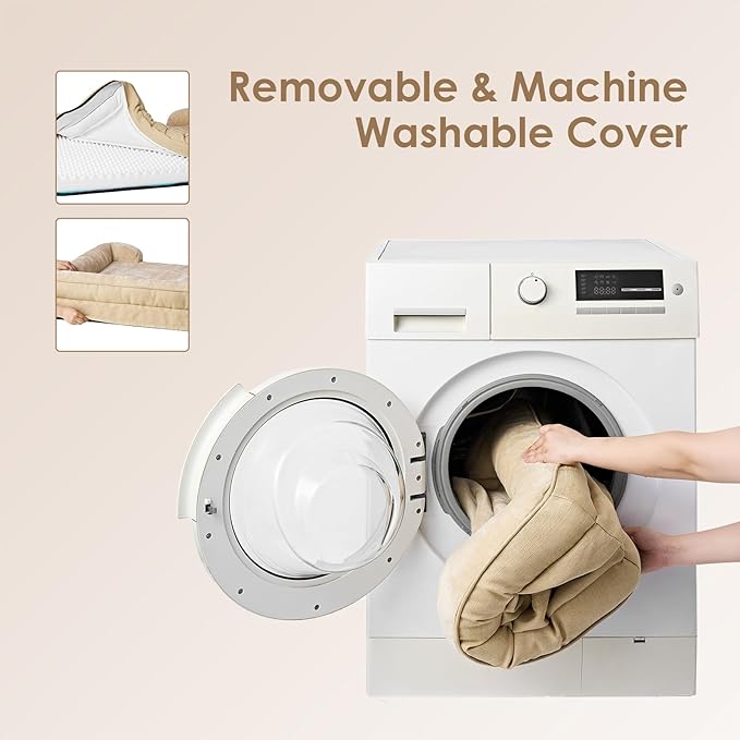 EHEYCIGA Orthopedic Dog Beds for Large Dogs, Waterproof Memory Foam Large Dog Bed with Sides, Non-Slip Bottom and Egg-Crate Foam Pet Couch Bed with Washable Removable Cover, Greige