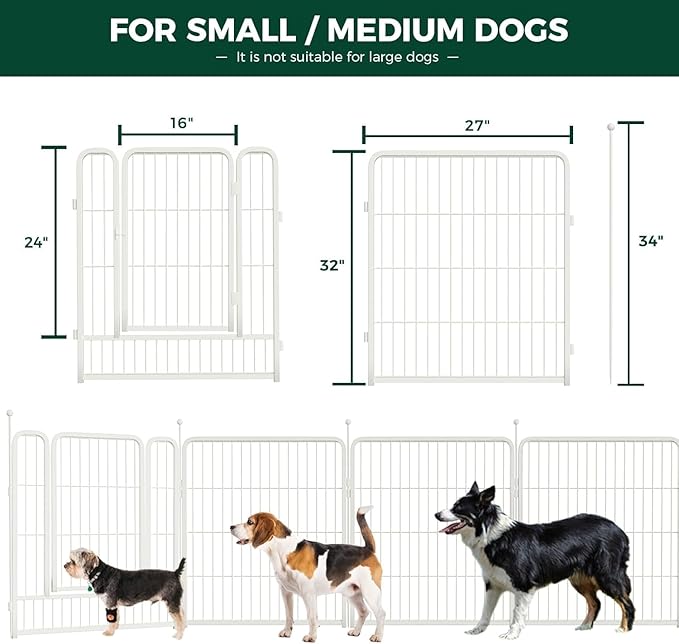 FXW Rollick Unleashed Dog Playpen for Indoor, Yard, RV Camping, 32 inch 16 Panels for Medium and Large Dogs, White│Patented