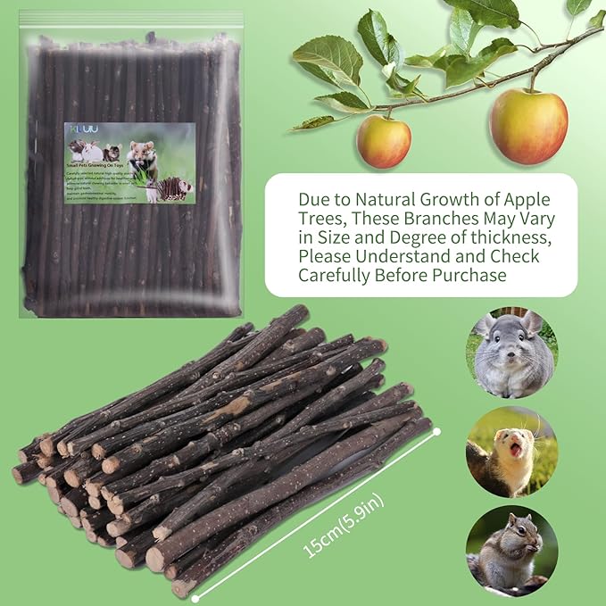 Natural Apple Wood Chew Sticks 300g (10.5oz) for Rabbits, Hamsters, Chinchillas, Guinea Pigs - Small Animal Dental Toys, Safe Untreated Teeth Grinding & Boredom Relief, Rodent Molar Health (300g)