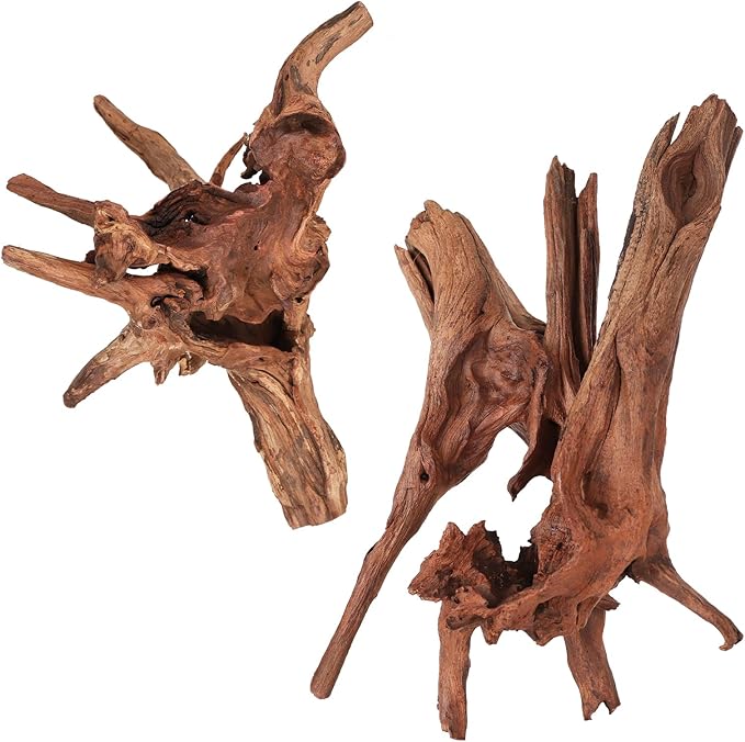 Driftwood for Aquarium Natural Aquarium Wood for Aquascaping Fish Tank Decorations Reptile Tank Decor (Natural Driftwood 9-14" (Pack of 2))