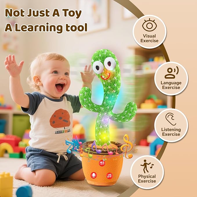 Rechargeable Dancing Talking Cactus Toy for Baby Toddler, Boys Girls Gifts Singing Mimicking Toys Recording Repeating What You Say with 120 English Songs