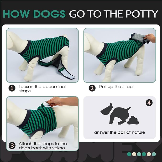 FUAMEY Recovery Suit for Dogs After Surgery,Soft Breathable Dog Bodysuit E-Collar & Cone Alternative Surgical Suit,Male Female Dog Neuter Spay Suits Anti Licking Wounds Onesie Green Black Stripes XXL