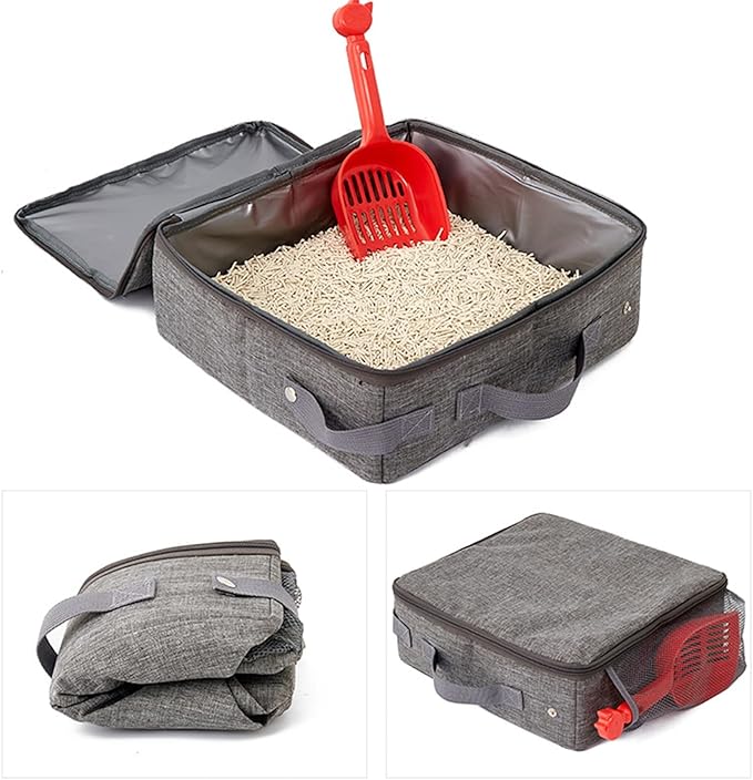 Cat Travel Litter Box, Portable Collapsible Litter Box with Lid, Small Pet Litter Box Leak Proof Litter Carrier for Cat (Square)