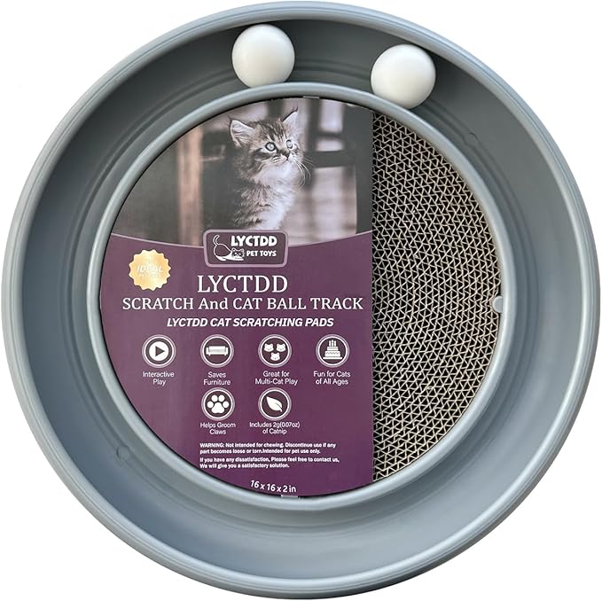 Interactive Cat Ball Track Toy for Indoor Cats, Cat Scratching Board & Exercise Set for Bored Indoor Adult and Kitten Mental & Physical Stimulation, with Spare Ball to Prevent Loss (Grey)