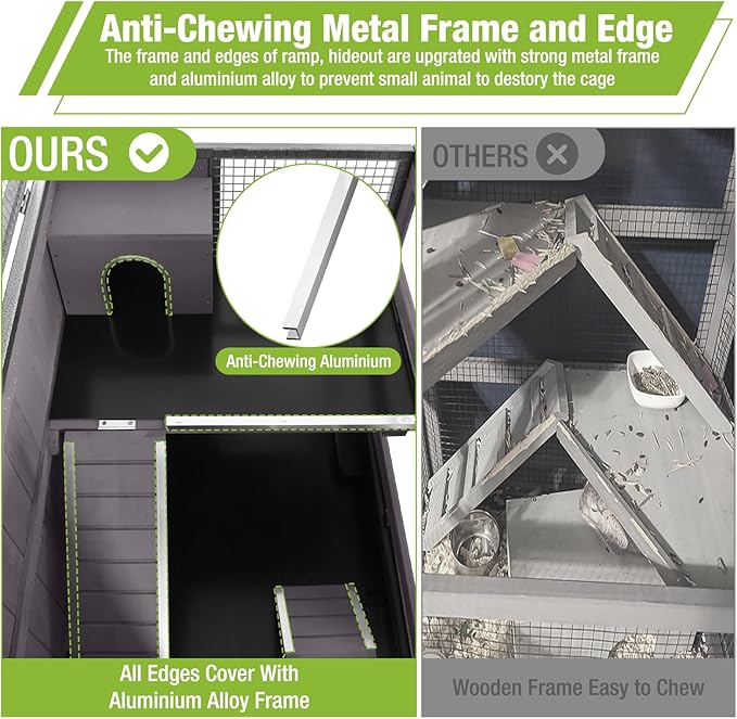 GUTINNEEN Guinea Pig Cage Hamster House with Anti-Chewing Metal Frame Rat Cage with Wheels and Storage