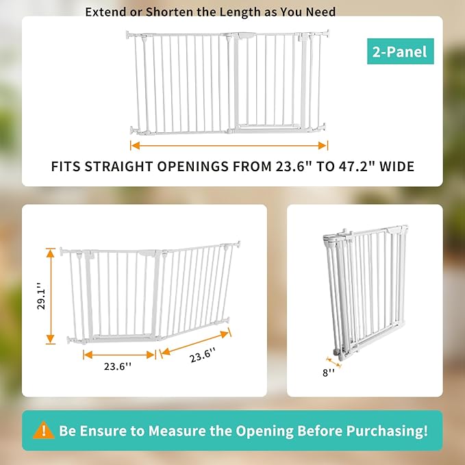 Extra Wide Baby Gate, 30" Tall 47" Wide Configurable Baby Gate Fireplace Safety Fence, Metal Pet Safety Playpen for Toddler/Pet/Dog Christmas Tree Fence (Whtie, 2-Panel)