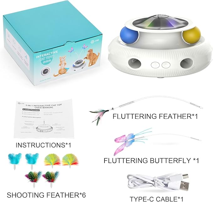 Automatic Interactive Cat Toys for Indoor Cats & Bored Adults - Kitten Toys with Fluttering Butterfly, Ambush Feather & Track Balls - Exercise & Stimulation for Playful Cats (Beige)