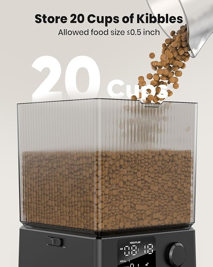 oneisall Automatic Cat Feeder for 2 Cats, 20 Cups/5L Automatic Cat Food Dispenser for Small Pets Indoor, Timed Cat Feeder for Dry Food