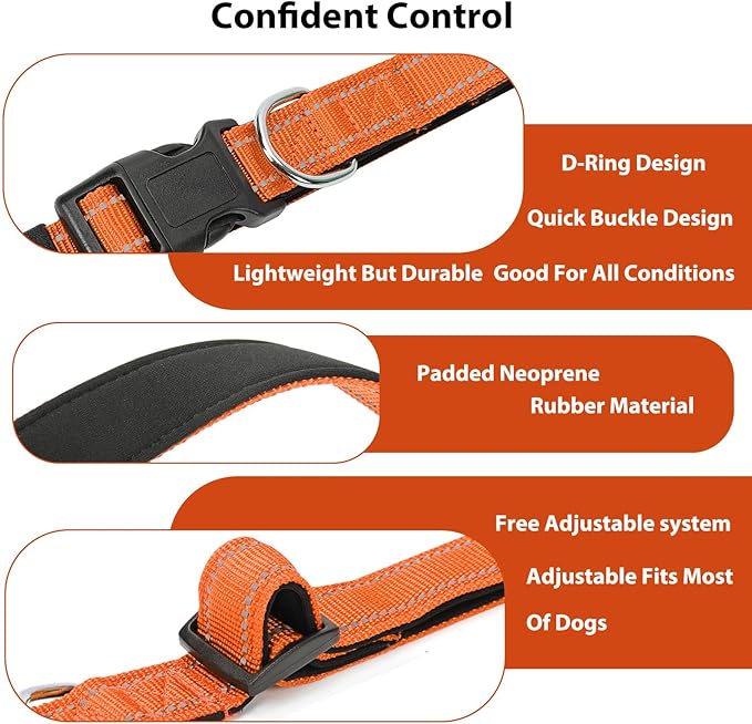 Reflective Dog Collar Padded with Soft Neoprene Breathable Quick Release Basic Dog Collars for Puppy Small Dogs Orange
