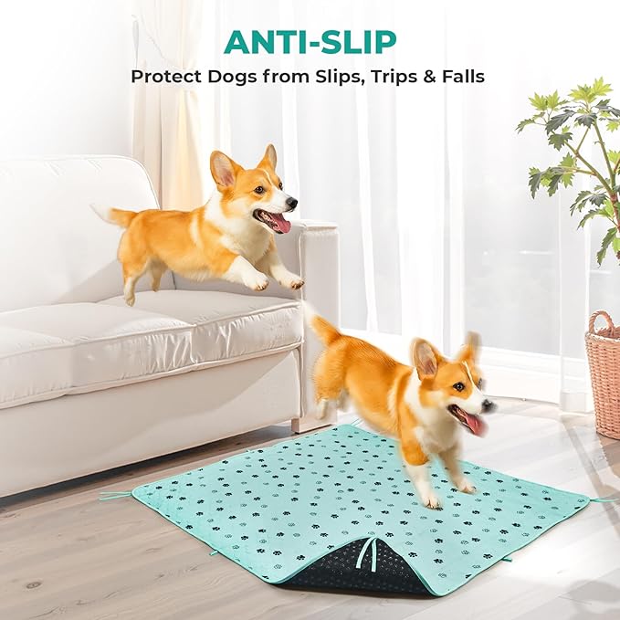 Fostanfly Washable Pee Pads for Dogs, 2 Pack Large 54"x54" Ultra-Absorbent and Leak-Proof Non-Slip Reusable Potty Training Pads for Dogs, Cats, Puppy, Potty of Add 8 Lanyards, Green