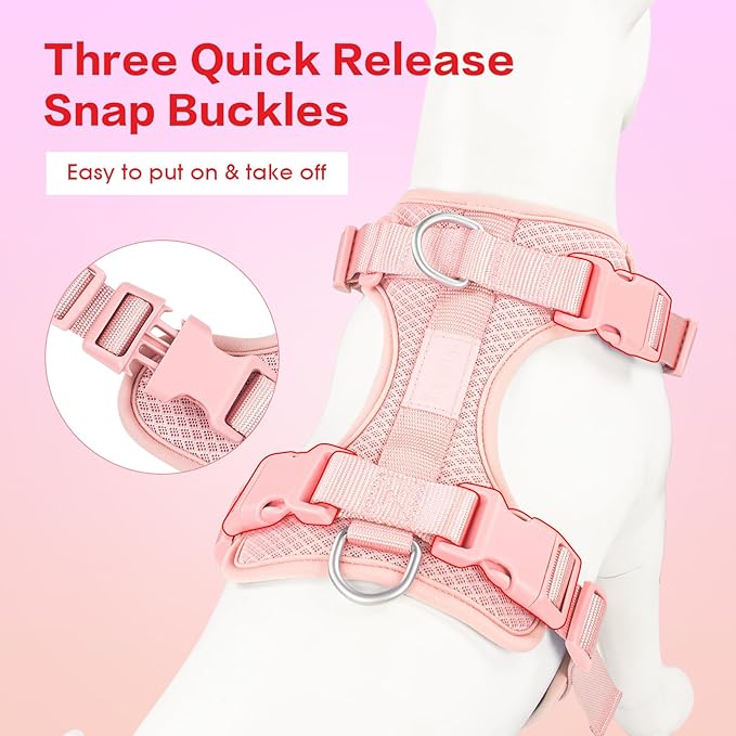 Wisedog Mesh Breathable Dog Harness: No Pull Harness with 3 Fast-Release Buckles Adjustable for Walking & Training for Small Medium Large Dogs (Pink, S: Neck=14"-19"/Chest=13"-24")