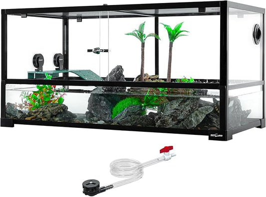 REPTIZOO 50 Gallon Large Turtle Tank Aquarium, 36"×18"×18" Tortoise Habitat Water-Land Ecological Turtle Tank with Drainage System Aquatic Aquarium, Terrarium for Tree Frogs, Salamanders