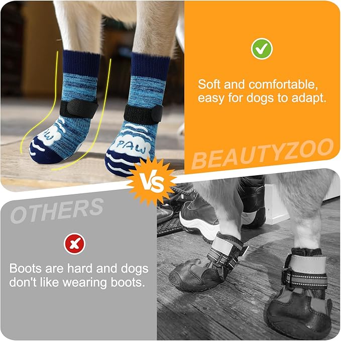 BEAUTYZOO Anti-Slip Dog Socks,Dog Shoes for Hot/Cold Pavement,Paw Protectors with Grips 3 Pairs for Puppy Small Medium Large Senior Old Dogs,Dog Socks to Prevent Licking and Hardwood Floor Protection