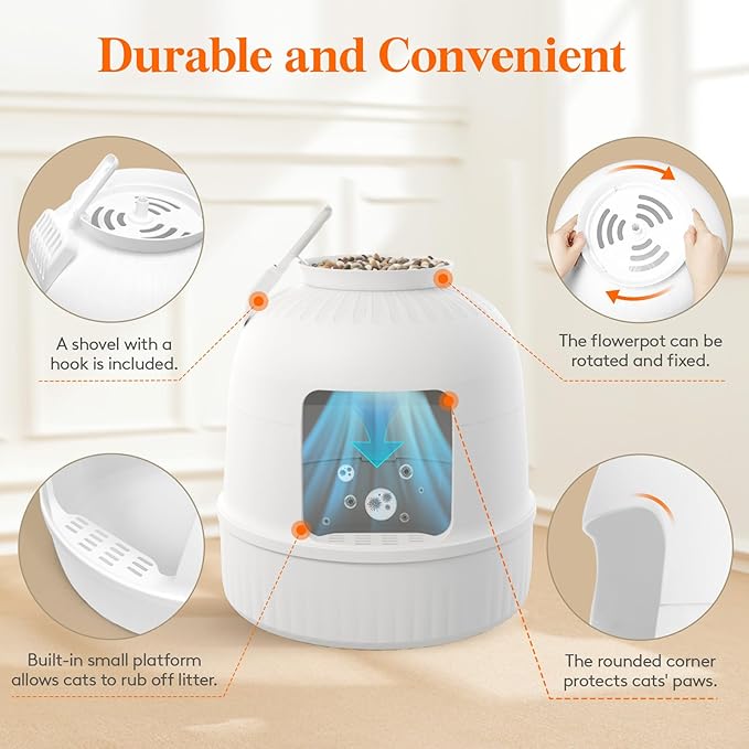 Lifewit Litter Box Cat with Faux Plant & Scoop, Hidden Enclosure Litter Tray with Odor Control & Carbon Filter in Living Room, Bedroom, Corner, White