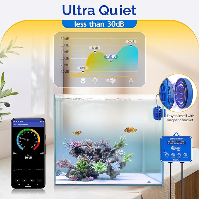 hygger Saltwater Aquarium Wave Maker with Controller, Adjustable Flow Magnetic DC 24V Powerhead Circulation Pump 6 Wave Modes for 30-90 Gallon Freshwater Coral Reef Tank 2100gph